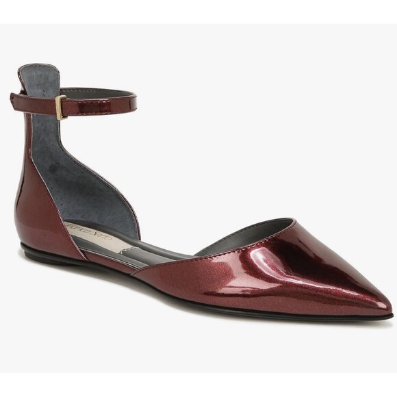 FRANCO SARTO Racer Ankle Strap d'Orsay Pointed Toe Flat Red Metallic NEW - Picture 4 of 12
